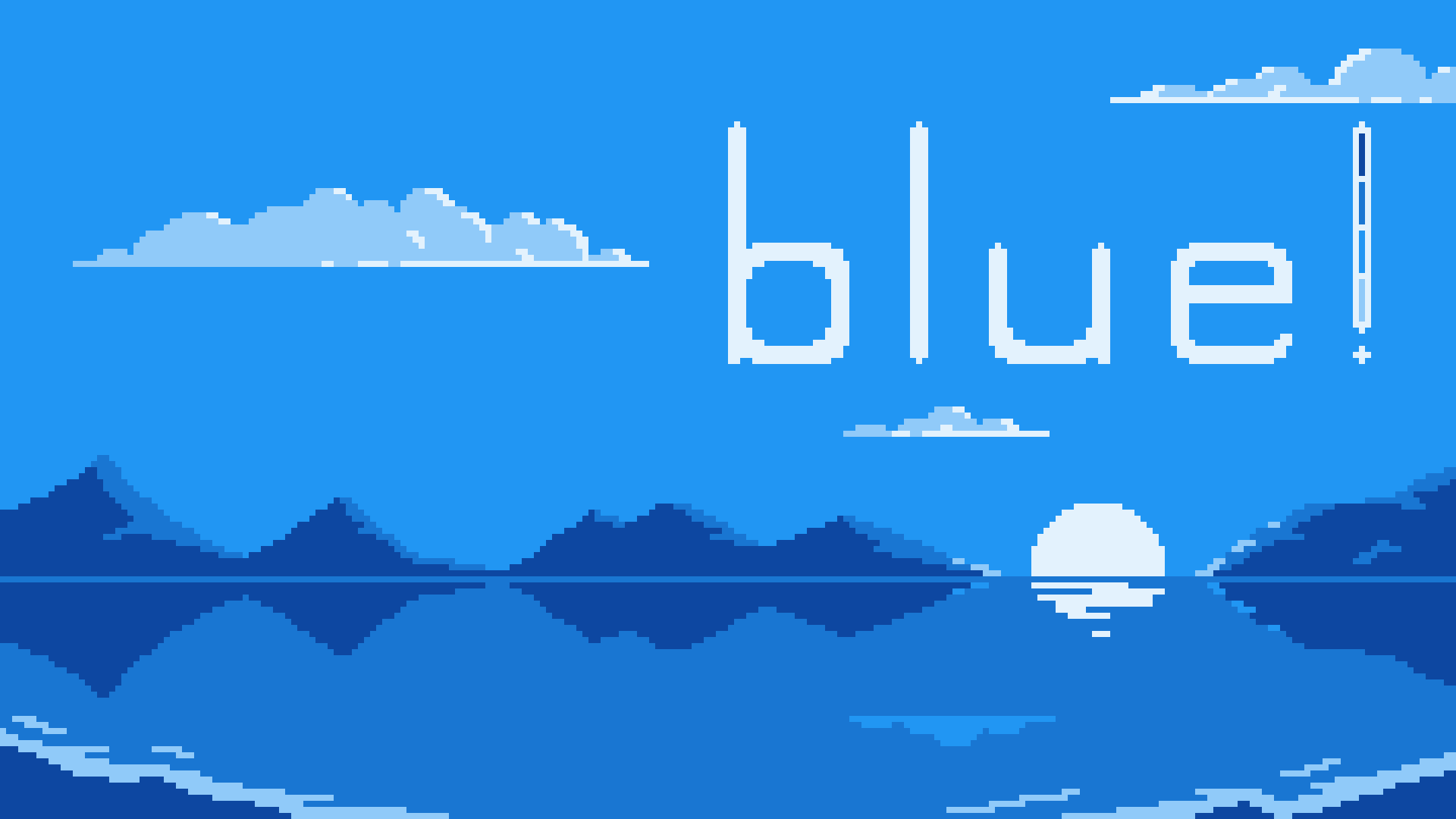 Blue palette pixel art image of a blue sunset horizon with mountains and clouds in the background